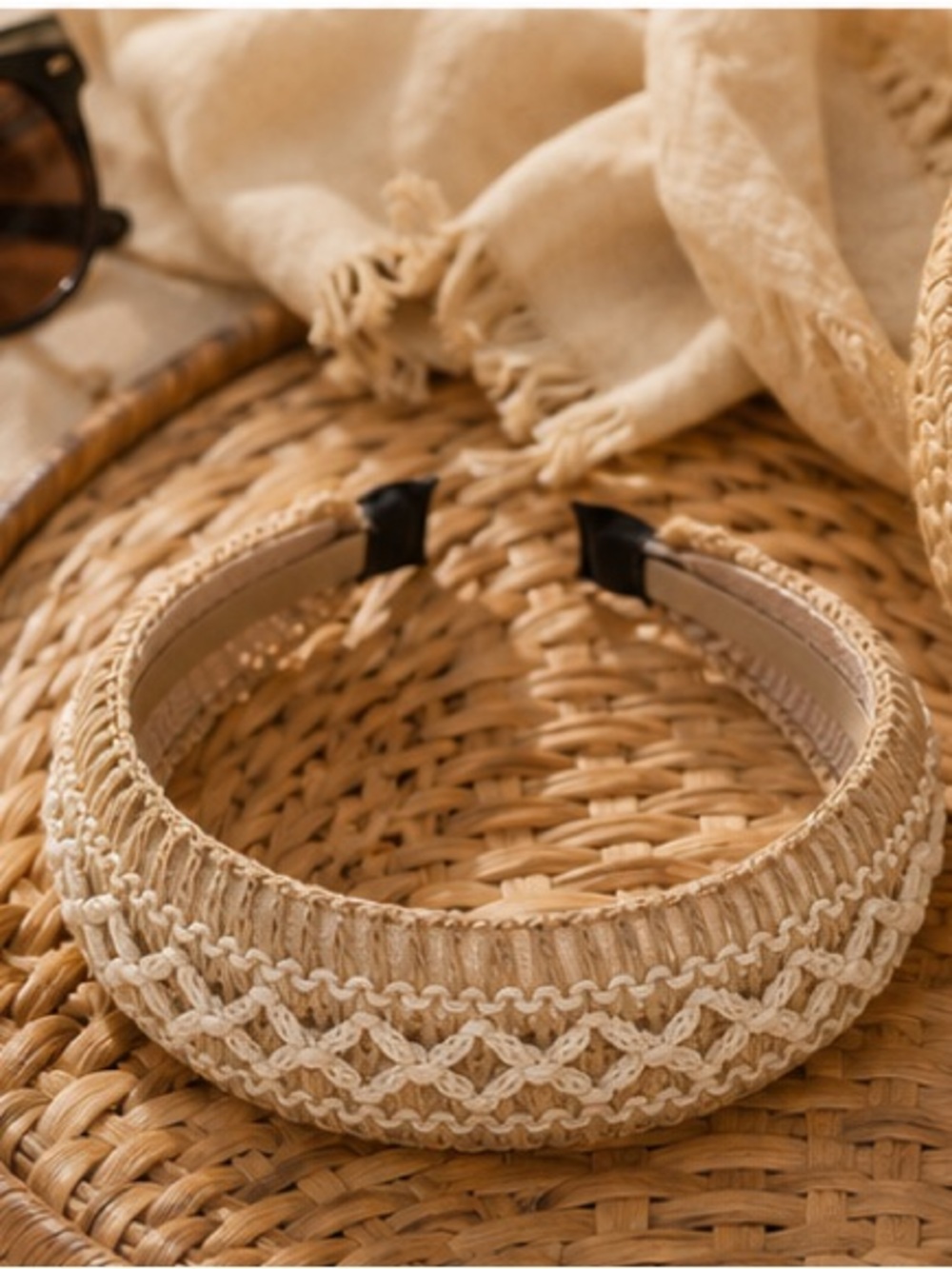 Anthropologie Openwork Raffia Headband | Coastal Boho Chic - Picture 1 of 4